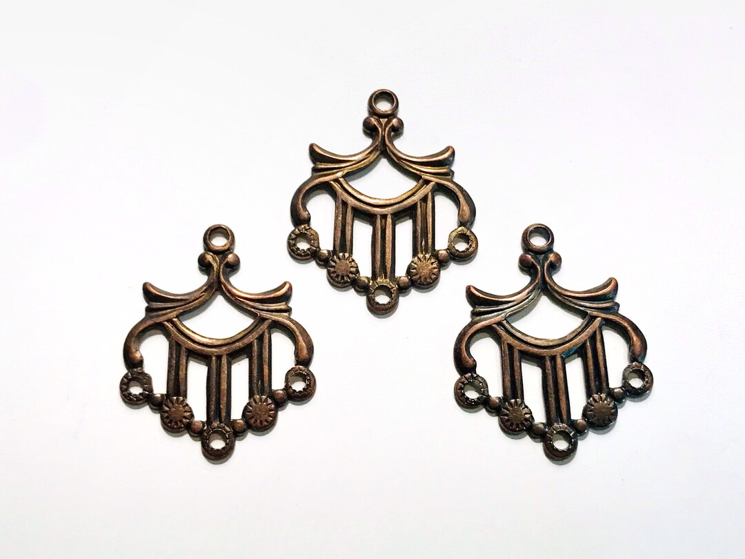 Art Deco Bronze Chandelier Earring Findings 4 Hole Filigree Findings