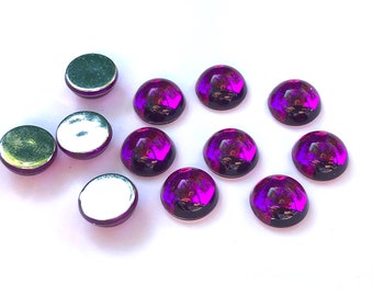 20pcs 11mm Vintage Round Purple Cabochons Flat Back Smooth top Acrylic Jewels Rhinestones Gems