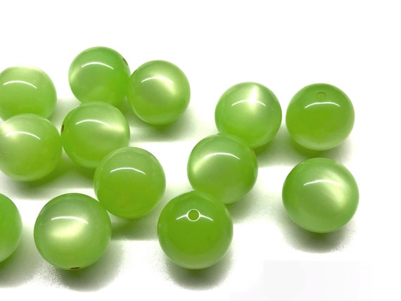14pcs 16mm Vintage Lime Green Moonglow Lucite Beads Iridescent