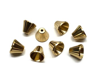 20pcs Gold Ribbed Cone Bead Caps New Old Stock Antique Gold Plate