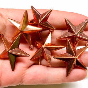 6 Large Vintage Star Pendants Puffed Plastic Copper Tone charms pendants hollow