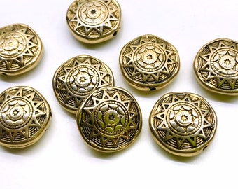 10pcs 18mm Vintage Brass Plated Filigree Coin Beads Bronze Sun Round Flat Bead Jewelry Making