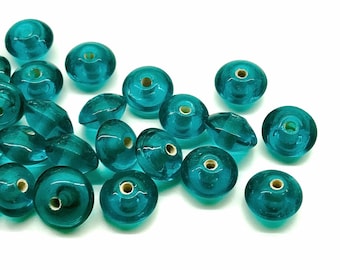 30pcs 7mm Vintage Dark Turquoise Glass Beads Spacer Beads Lampwork Teal Glass Saucer UFO Beads