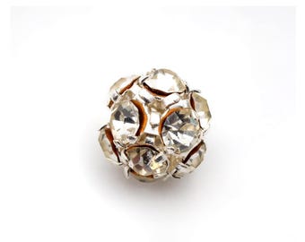12pcs Vintage Silver Plate Rhinestone Beads - Crystal Clear