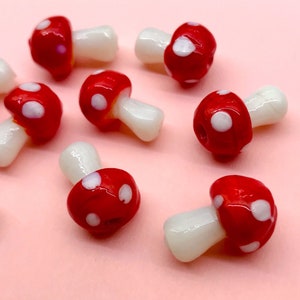 Small Red Lampwork Mushrooms Charms Mushroom Beads Glass