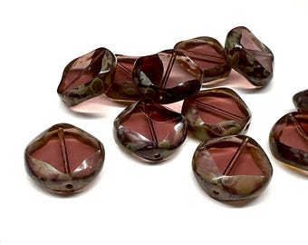 11pcs Czech Purple Table Cut Glass Flat Picasso Edge Beads