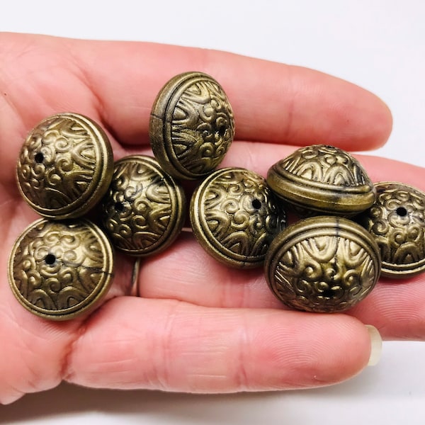 8pcs 15x20 Vintage Large Brass Gold Filigree Round Saucer Beads