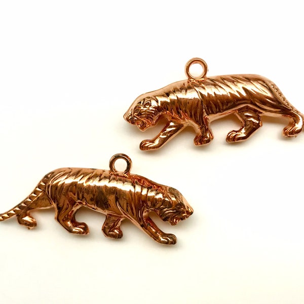 2pcs Large Vintage Copper Plated Tiger Pendant Copper Cat Charms Pendant Jewelry Making