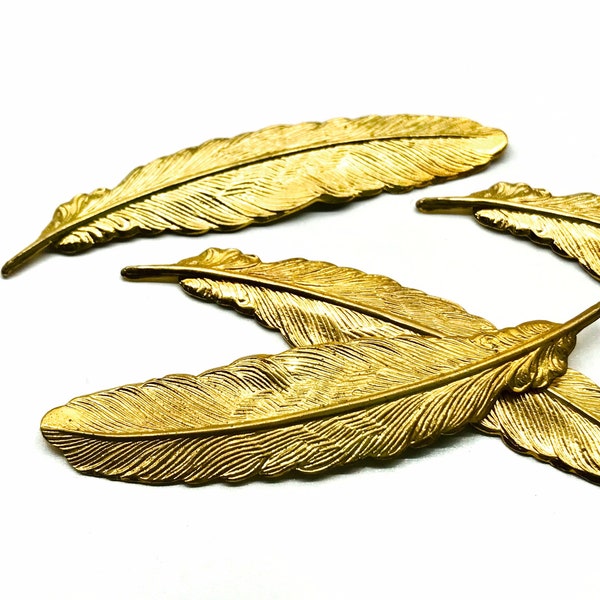 2pcs 53mm Large Long Vintage Gold Metal Leaf Stampings Charms Leaves Findings