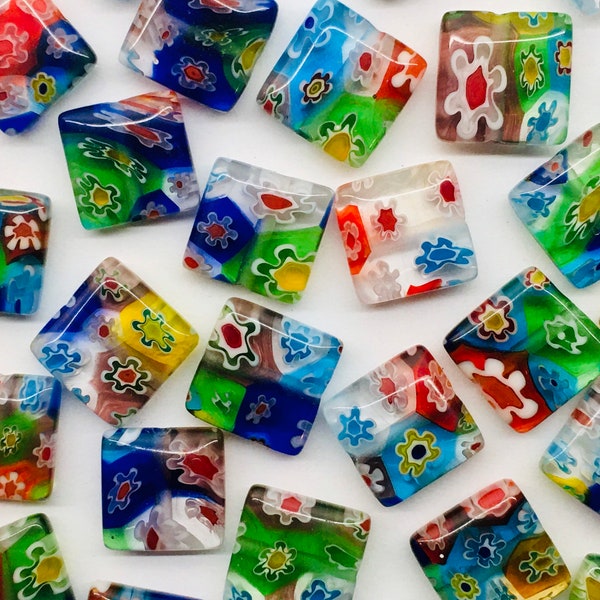 SQUARE Glass Millefiori Beads Glass Murano Lampwork Beads  10mm