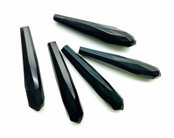 2pcs Vintage Czech Jet Black Faceted Pendants Teardrop Top Drilled Chandelier Crystal
