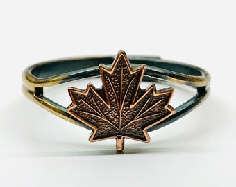Vintage Copper Brass Canadian Maple Leaf Ring Adjustable
