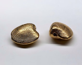 10pcs Vintage Gold Seashell Beads 3D Quahog Clam Charm