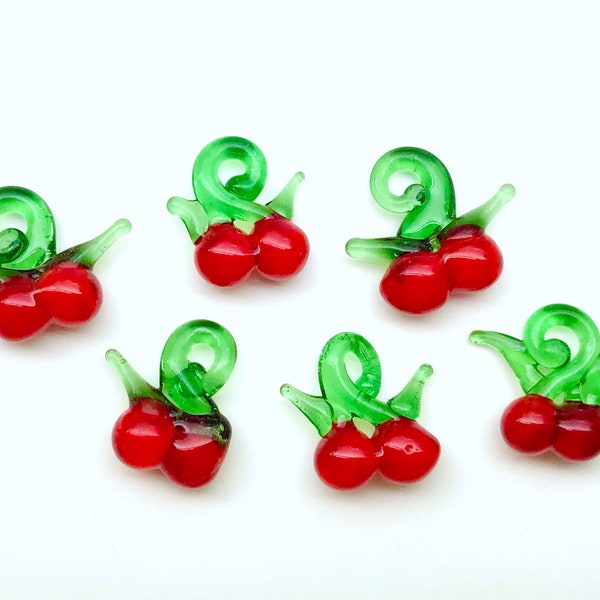 8pcs Glass Cherry Charms Lampwork Cherries Glass Cherry Earrings Pendant