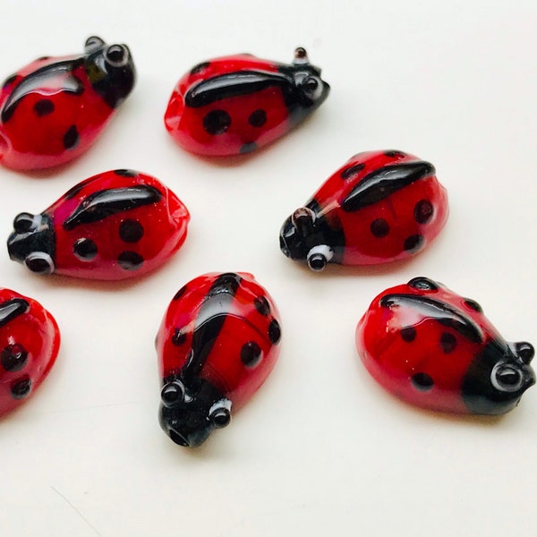 8pcs Glass Ladybug Beads Lady Bug Beads 14x10 Beads Glass insect Beads