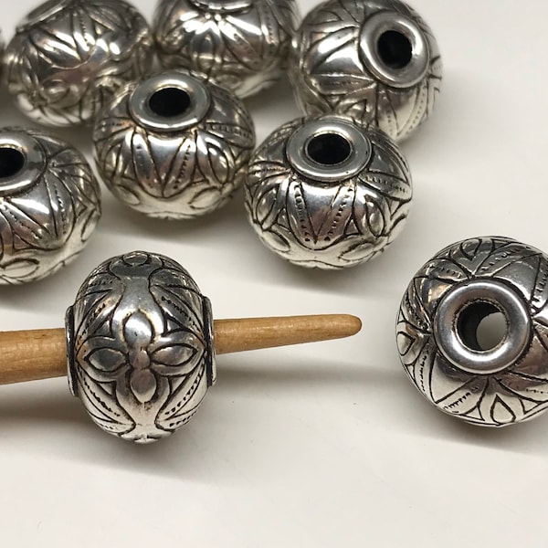 15x11 Vintage Large Silver Tibetan  Etched Round Beads Large Hole Ethnic Tribal Filigree Beads