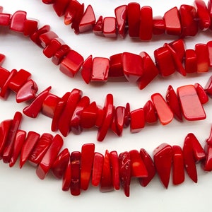 100+ Red Coral Chip Beads Strand Red Natural Coral Sticks