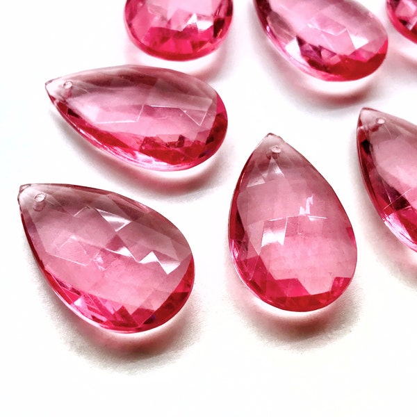 10pcs Vintage Pink Acrylic Faceted Teardrop Crystal Pendants Chandelier