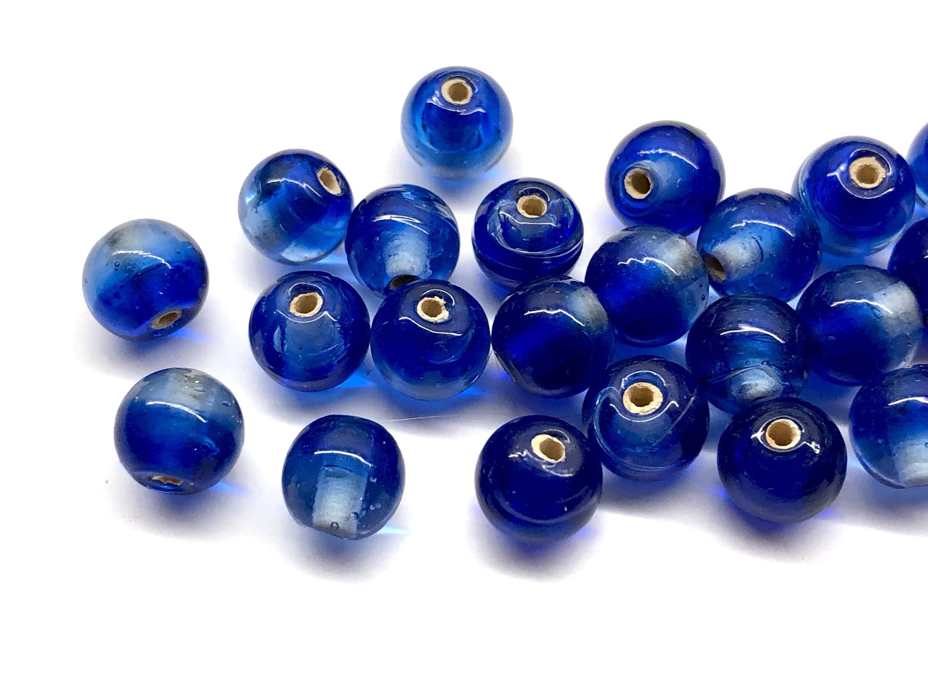 30pcs 8mm Blue Ombre Glass Lampwork Two Toned Round Beads