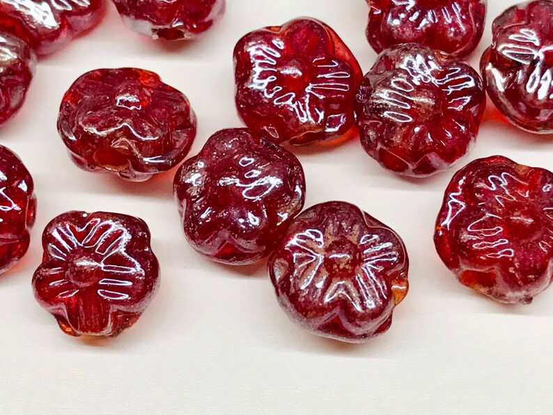 20pcs 9mm Iridescent Red Glass Flower Beads Glass Daisy Beads Etsy