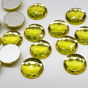25pcs 15mm Vintage Round Light Yellow Faceted Cabochons Flat Back Acrylic Jewels Rhinestones Gems