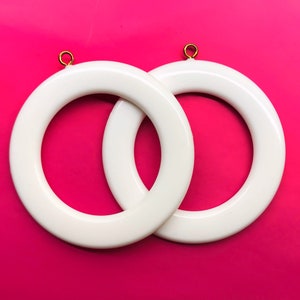 2pcs Vintage Large White Lucite Hoops Mod Drops Earring Findings Charms Dangles Pendants 80’s