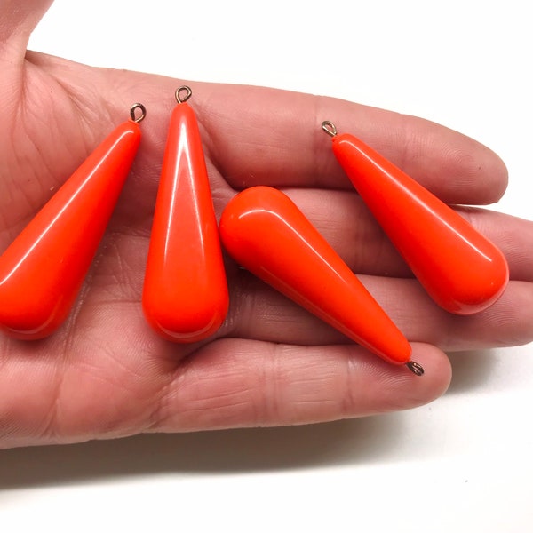 Vintage Large Orange Lucite Mod Teardrop Drops Earring Findings Charms Dangles Pendants 80’s