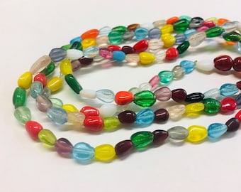 36” Strand 5-8mm Handmade Colorful Glass Beads from India Teardrop Oval Necklace