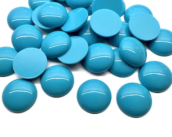 20pcs 18mm Vintage Round Opaque Turquoise Blue Cabochons Flat Back Smooth top Acrylic Jewels Rhinestones Gems