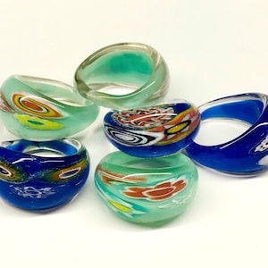 Mint Green - Blue Glass Millefiori Ring Glass Murano Ring Lamp Work Ring