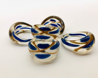 Blue & Copper Metallic Glass Ring Murano Glass Ring Lamp Work Ring