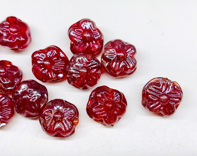 20pcs 9mm Iridescent Red Glass Flower Beads Glass Daisy Beads Etsy