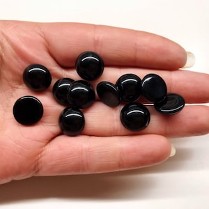 12pcs 13mm Vintage Opaque Black Glass Cabochons Small Round Domed Flatback West German Glass Cabochons