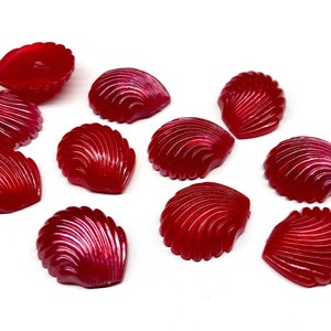 12pcs Vintage Art Deco Red Pink Shell Leaf Ribbed Cabochons Flatback