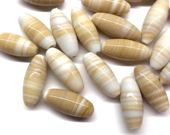 16pcs Beautiful White and Brown Swirl Long Oval Glass Beads Beads Lampwork Glass Beads