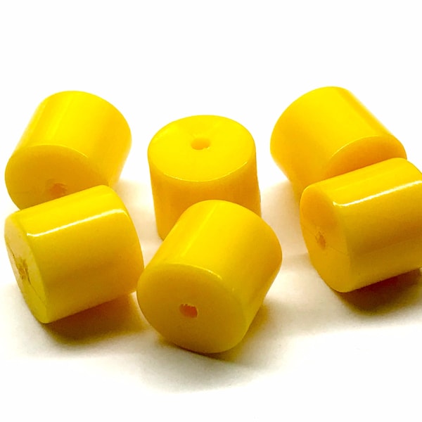 10mm Vintage Yellow Lucite Tube Beads 12 Pieces