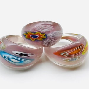 Lilac Purple Glass Millefiori Ring Glass Murano Ring Lamp Work Ring
