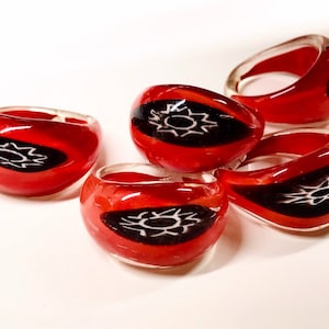 Red Black Millefiori Metallic Glass Ring Murano Glass Ring Lamp Work Ring