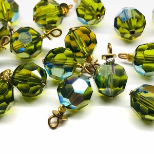 4pcs 9mm Vintage 5000 Swarovski AB Olivine Green Faceted Crystal Beads Drops