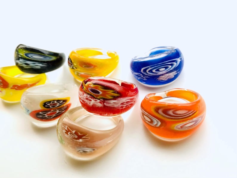 10pcs Vintage Glass Rings Lampwork Colorful Murano Style Party Favors ...