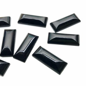 8pcs Vintage Czech Jet Black Rectangular Cabochons 20mm Flat Back Smooth top Jewels Rhinestones Gems