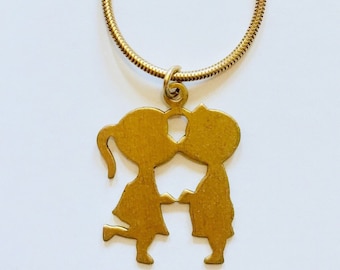 Vintage Brass 70's Kissing Boy and Girl Charm, Brass, You and Me Charm
