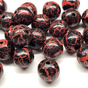 60pcs 8mm Red & Black Wood Splatter Crackle Beads Funky Graffiti