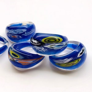 Blue Millefiori Glass Ring Murano Glass Ring Lamp Work Ring