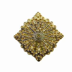 4pcs Large Vintage Square Gold Metal Filigree Stampings Brooch Pin Findings