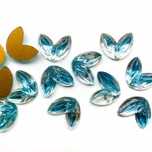 Gorgeous Vintage Art Deco Blue Glass Leaf Cabochons Flatback West German Glass Cabochons