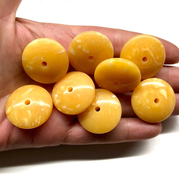 25mm Large Vintage Acrylic Light Orange Butterscotch Disk Beads - 6 Pieces