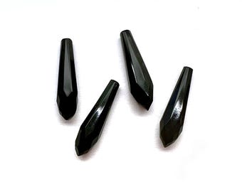 4pcs Vintage Czech Long Faceted Drops Jet Black Pendants Teardrop Top Drilled Chandelier Crystal