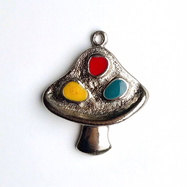 Vintage Metal Psychedelic Mushroom Pendant Vintage Enamel Mushroom Charm mushroom necklace New Old Stock