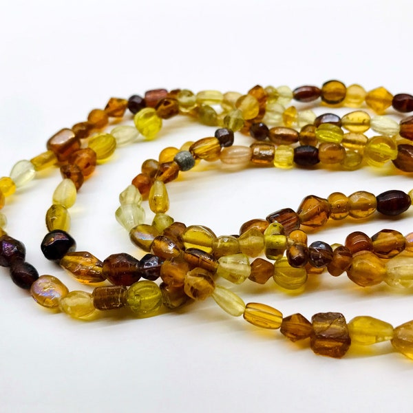 36” Strand Small Lampwork Brown Glass Beads from India Coin Teardrop Oval Necklace